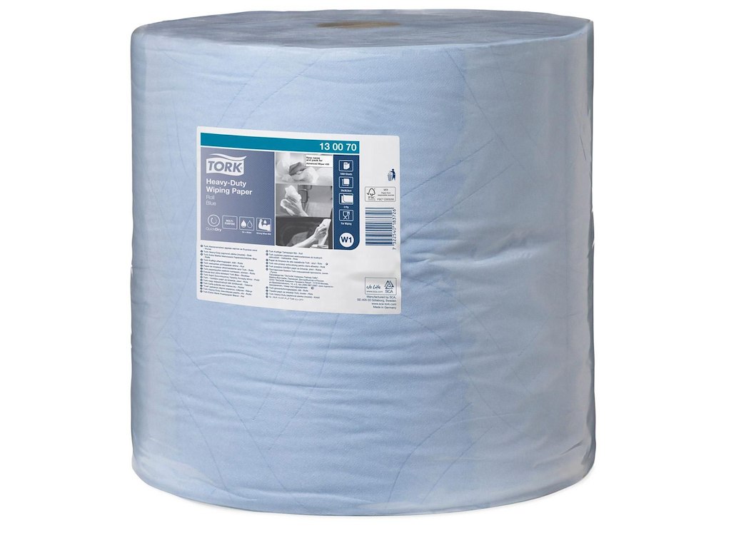 Aftørringsrulle Industri Tork W1 2-lag Ø37.5cm B36.9cmxL340m Nyfiber Blå