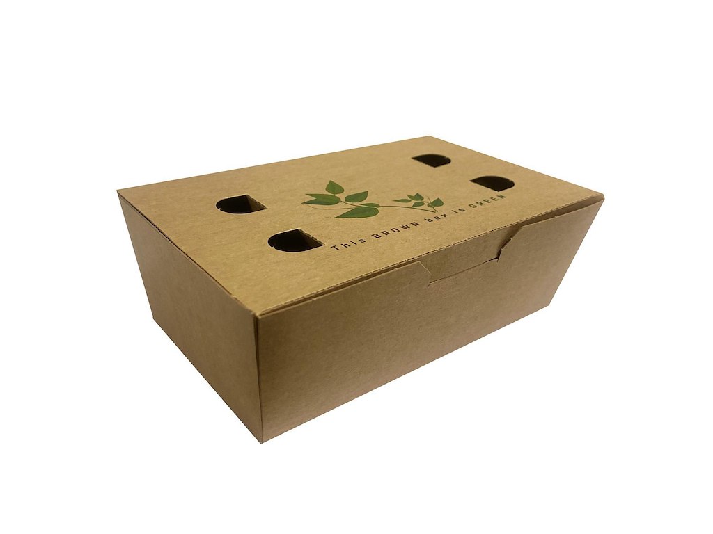 Pommes Frites Æske Nr. 2 L145xB81xH53mm Pap med tryk og låg Brun