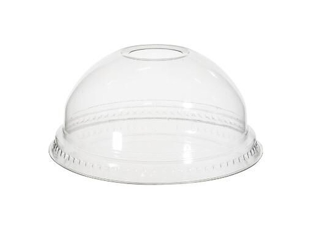 Plastlåg Verive Kuppel Ø95xH41mm Med Hul Til Sugerør RPET Klar