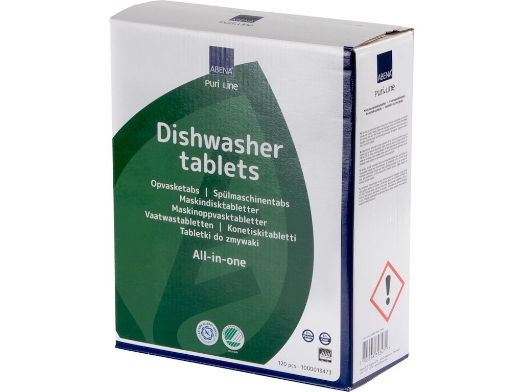 Opvasketabs, ABENA Puri-Line, all-in-one, vandopløselig folie, uden klor, farve og parfume, 120stk