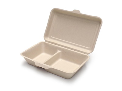 Burgerboks 2-rum 240x160x60 mm med hængslet låg Bagasse