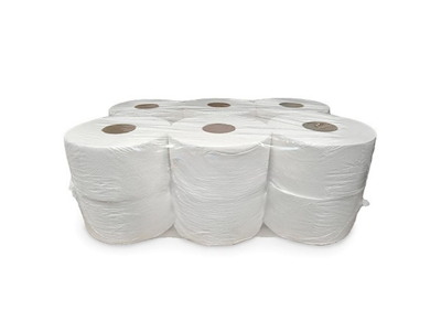 Jumborulle, toiletpapir, 2-lags, Mini, 180m, hvid, 100% nyfiber, (12 ruller.)