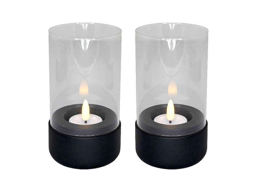 Lysestage Hurricane rund L7.5xB7.5xH13.7cm sort til fyrfadslys