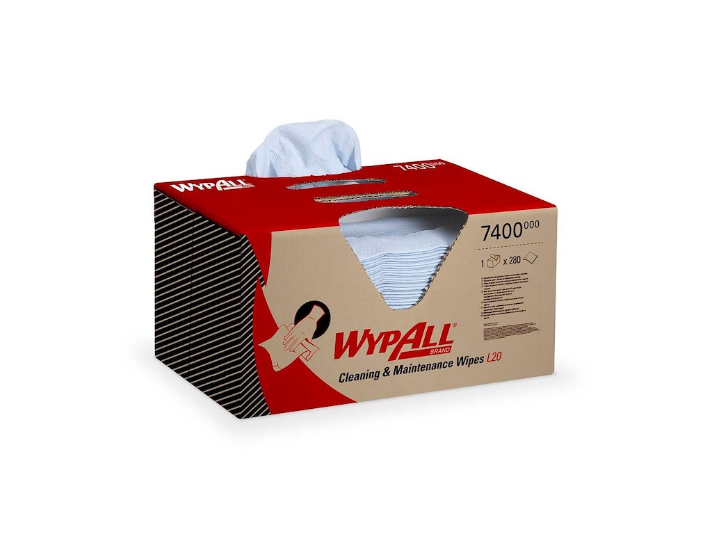 Aftørringsklud WypAll L 20 i box 2 lag 280 ark 42x33 cm Blå