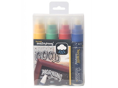 Tuschpen Sæt 4 stk Securit tyk 7-15 mm Vandfast Rød/Blå/Gul/Grøn