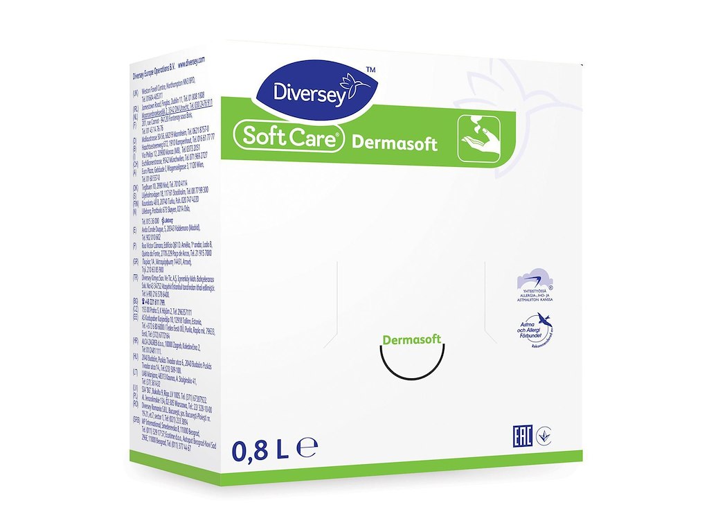 Hudcreme Soft Care Dermasoft 800ml Allergimærket u Parf Bag-in-box t efter arb.