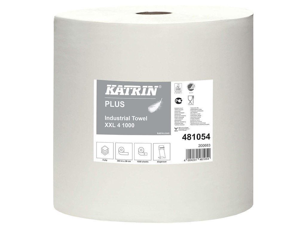 Aftørringsrulle Industri Katrin Plus 4-lag  Ø36cm B38cmxL360m Mix Hvid