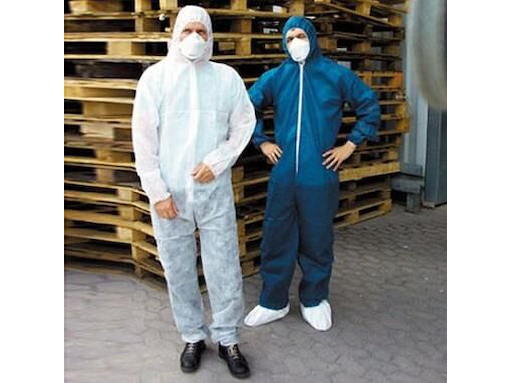 Støvdragt str 2XL med Lynlås/Hætte/Taljeelastik PP Hvid