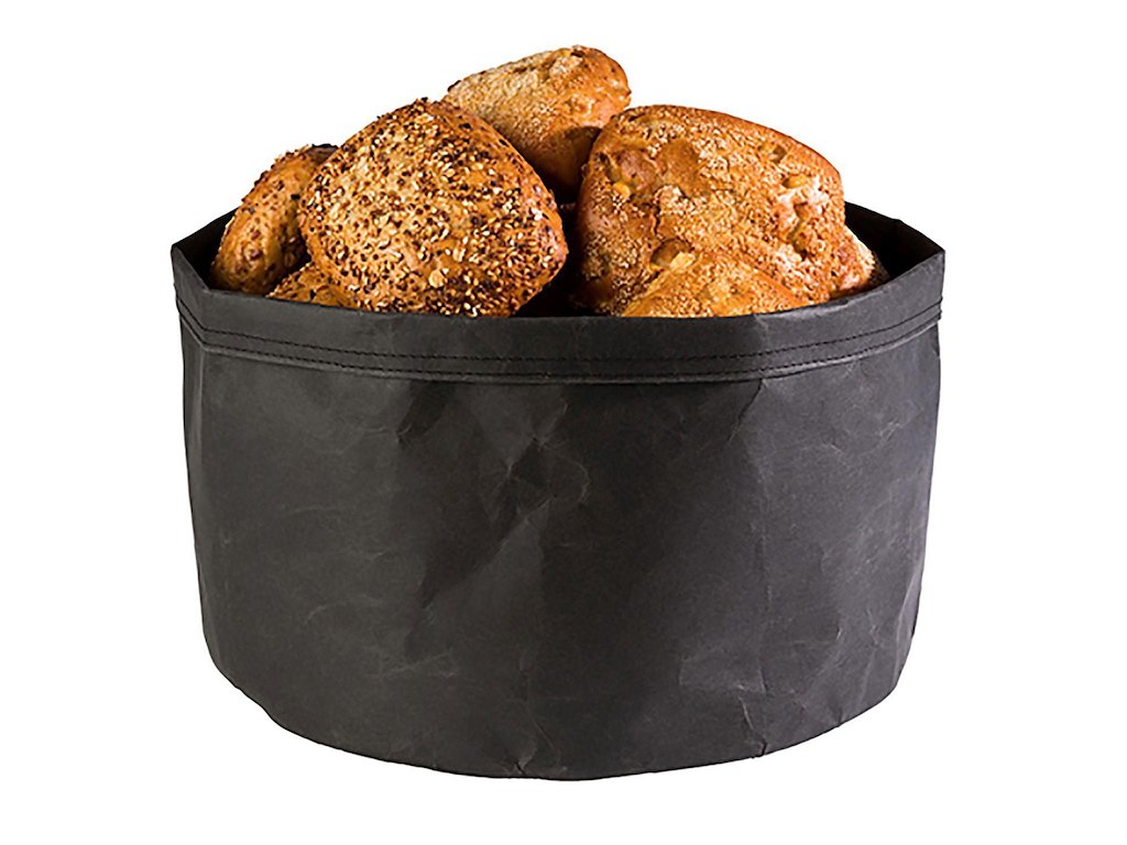 Brødkurv Ø30x22 cm Kraftg foldbar papirspose Læderlook Sort