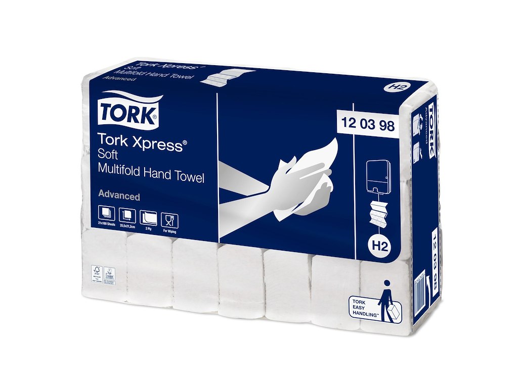 Håndklædeark Tork Xpress Soft H2 Z-Fold 2-lag L25.5xB21.2xD8.5cm Genbrug Hvid
