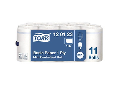 Håndklæderulle Tork Basic Mini M1 1-lag Ø14xB21.5cmxL120m U/Hylse Mix Hvid