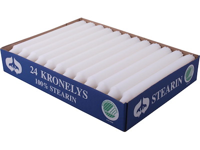 Kronelys Ø22x200 mm Brændetid 7 timer Ren Stearin Svanemærket Hvid