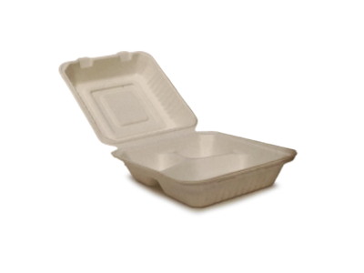 Bakke 3-rum 220x200x85 mm med hængslet låg Bagasse