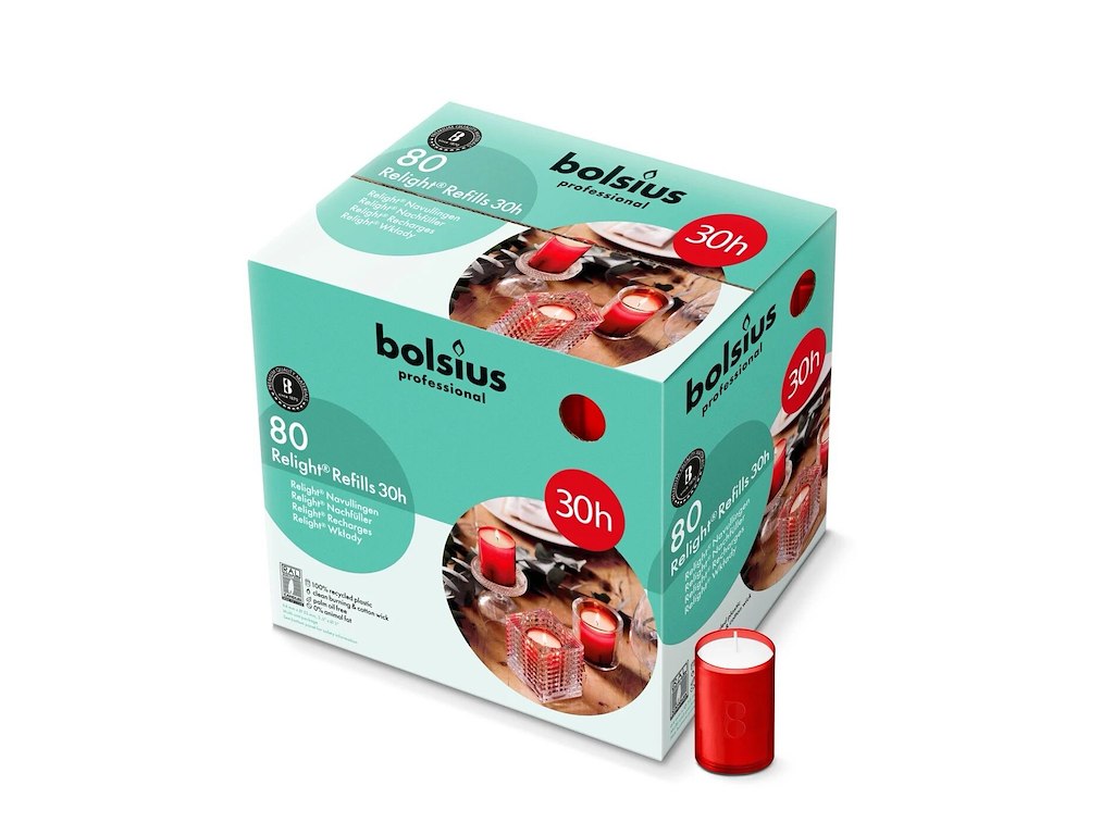 Refill Relight Brændetid 30 timer til Glaslys Rød