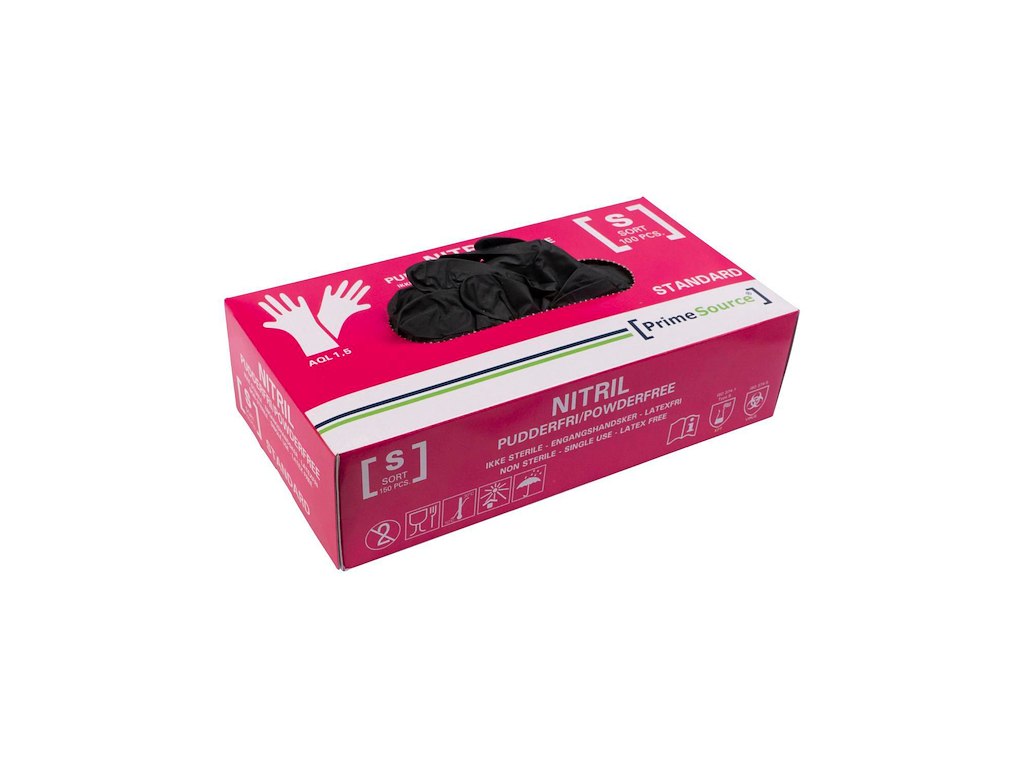 Handske Engangs Prime Source STANDARD str S Nitril uden Pudder Sort AQL 1.5