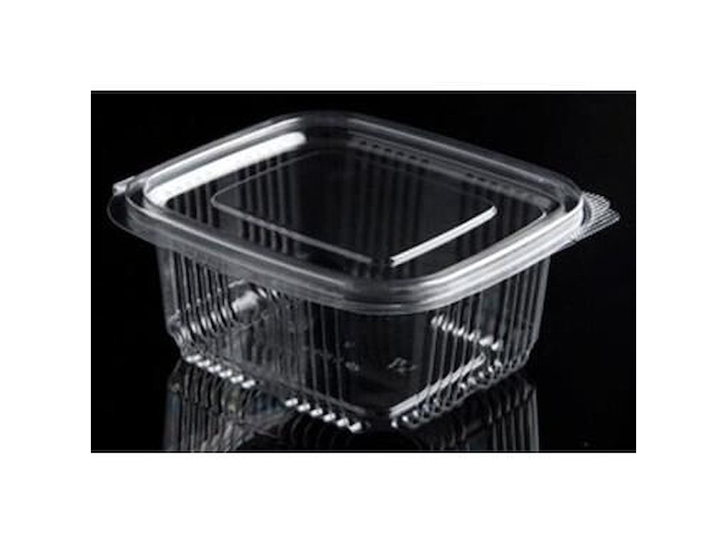 Plastbæger Catersource 375 ml 85x97x53 mm firkantet hængslet låg RPET Klar