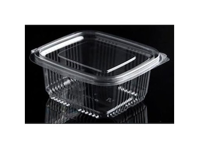 Plastbæger Catersource 375 ml 85x97x53 mm firkantet hængslet låg RPET Klar