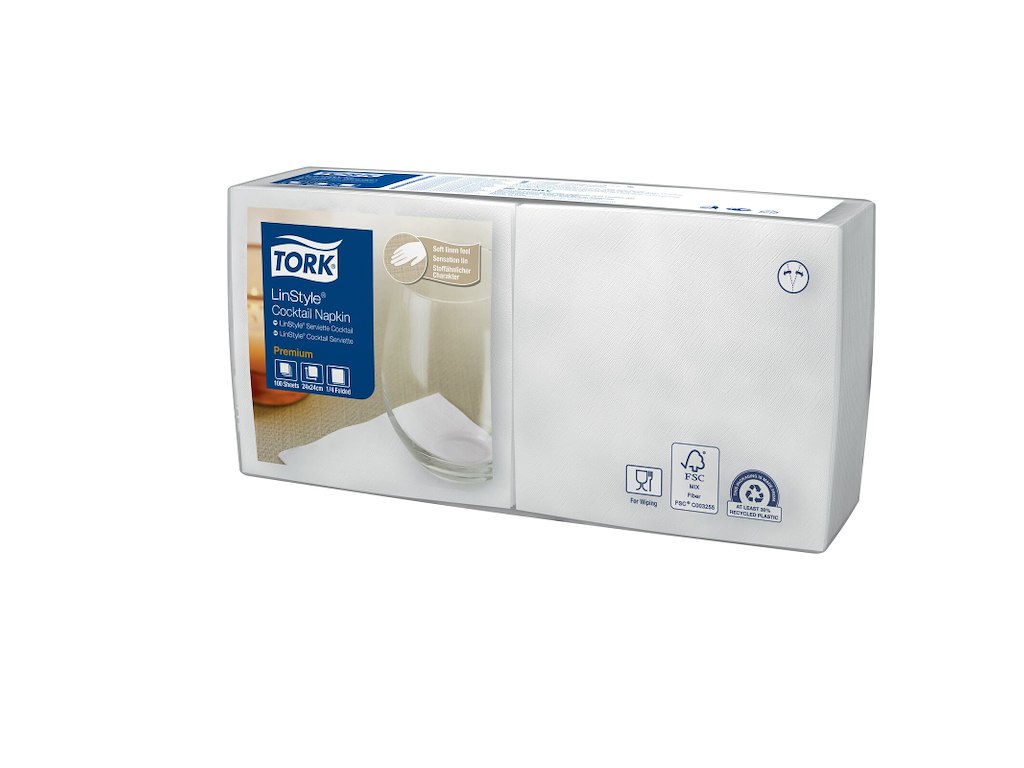 Serviet Tork Cocktail Linstyle 24x24cm 1-lag Hvid