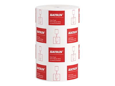 Håndklæderulle Katrin 1-lags Ø13xB20.5cmxL100m U/Hylse Uperforeret Genbrug Hvid