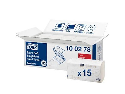Håndklædeark Tork Premium H3 V-Fold 2-lag L23xB22.6cxD11.5cm Nyfiber Hvid