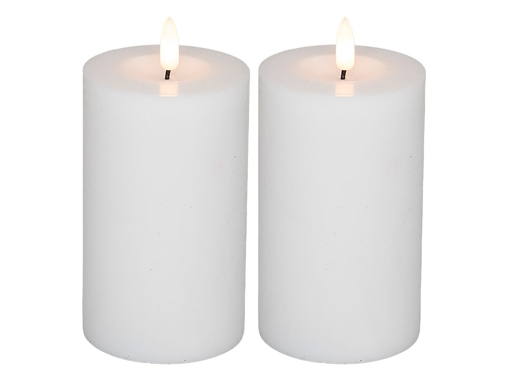 LED-Bloklys 2 stk genopladelig Ø7,5xH15cm uden ladestation hvid