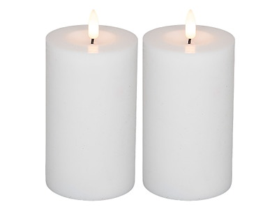 LED-Bloklys 2 stk genopladelig Ø7,5xH15cm uden ladestation hvid