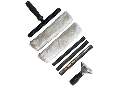 Vinduespudsersæt Moerman 7 dele med 25cm håndtag/Betræk/Gummilister/Håndskraber