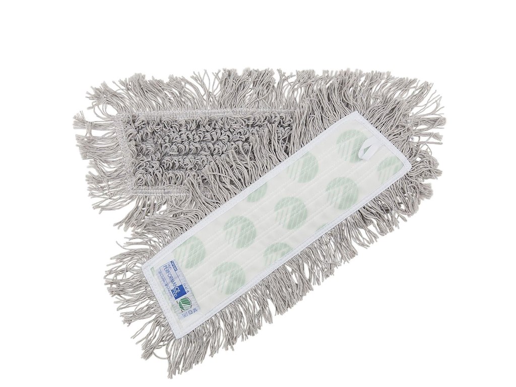 Moppe Velcro Mop 40cm Svanemærket med Frynser Grå Tør/Våd til trægulve/linoleum
