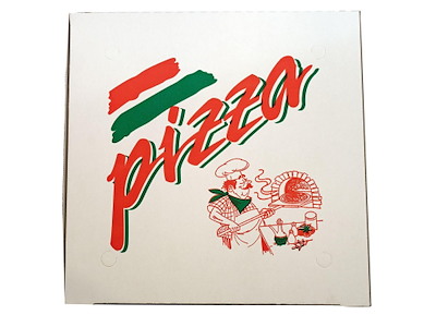 Pizzaæske 50x50x5 cm hvid med tryk Pizza Buon Appetito