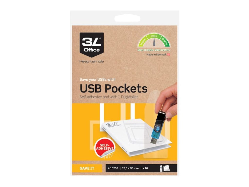 3L Selvklæbende USB-Lommer 90x52mm 10 Pakke