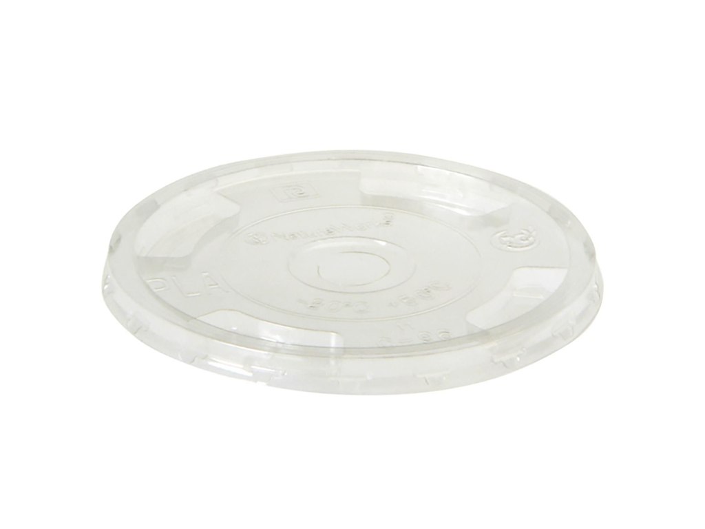 Plastlåg Ø96 mm Flad med Hul Bionedbrydelig PLA Klar
