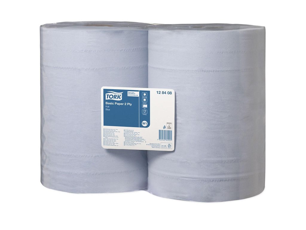 Aftørringsrulle Industri Tork Basic W1 2-lag Ø26.3cm B36.9xL340m Genbrug Blå