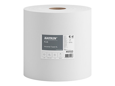 Aftørringsrulle Industri Katrin Plus 1-lag Ø37cm B32cmxL1110m Nyfiber Hvid