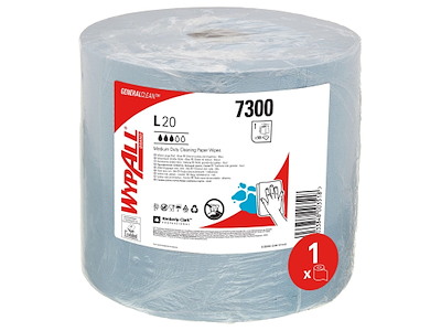 Aftørringsrulle Industri Wypall L20 2-lag Perfo. Ø26.5xB23.5cmxL190m Genbrug Blå