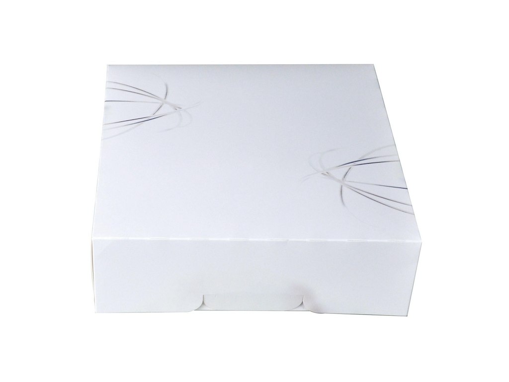 Kageæske hængslet låg S-Line L250xB250xH80mm pap uden rude hvid/grå