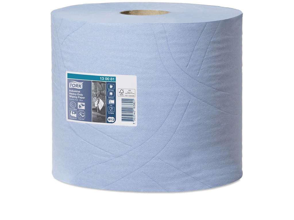 Aftørringsrulle Industri Tork W1/W2 3-lag Ø26.2cm B23.5cmxL119m Nyfiber Blå