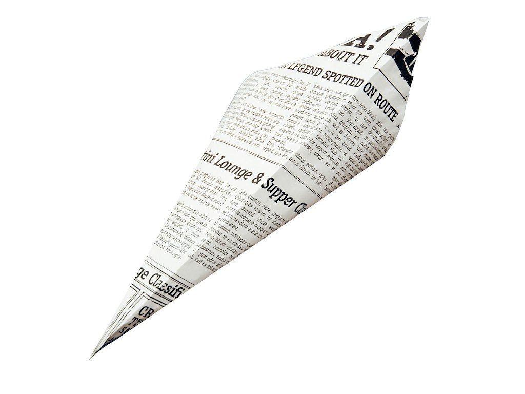 Pommes Frites Kræmmerhus B210xH295mm Papir/PE 50+15gr Hvid/Old News