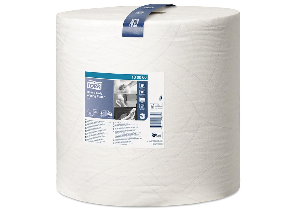 Aftørringsrulle Industri Tork W1 2-lag Ø37.5cm B36.9cmxL340m Nyfiber Hvid