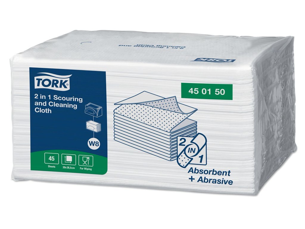 Aftørrings- & skureklud Tork 2-i-1 W8 L38.5xB30cm Papir 1-lag Hvid