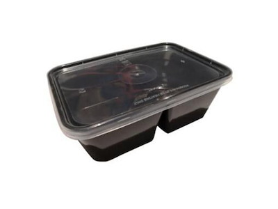 Plastbakke 2-rum 800 ml 175x120x58 mm Sort til Microovn med Låg