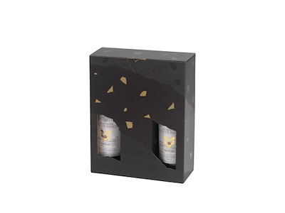 Vinkarton L24.6xB8.5xH36cm Pap med med vindue sort til 3 flasker
