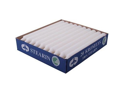 Kronelys ø22xH240mm Stearin Brændetid 9 timer Svanemærket Hvid, 20 stk