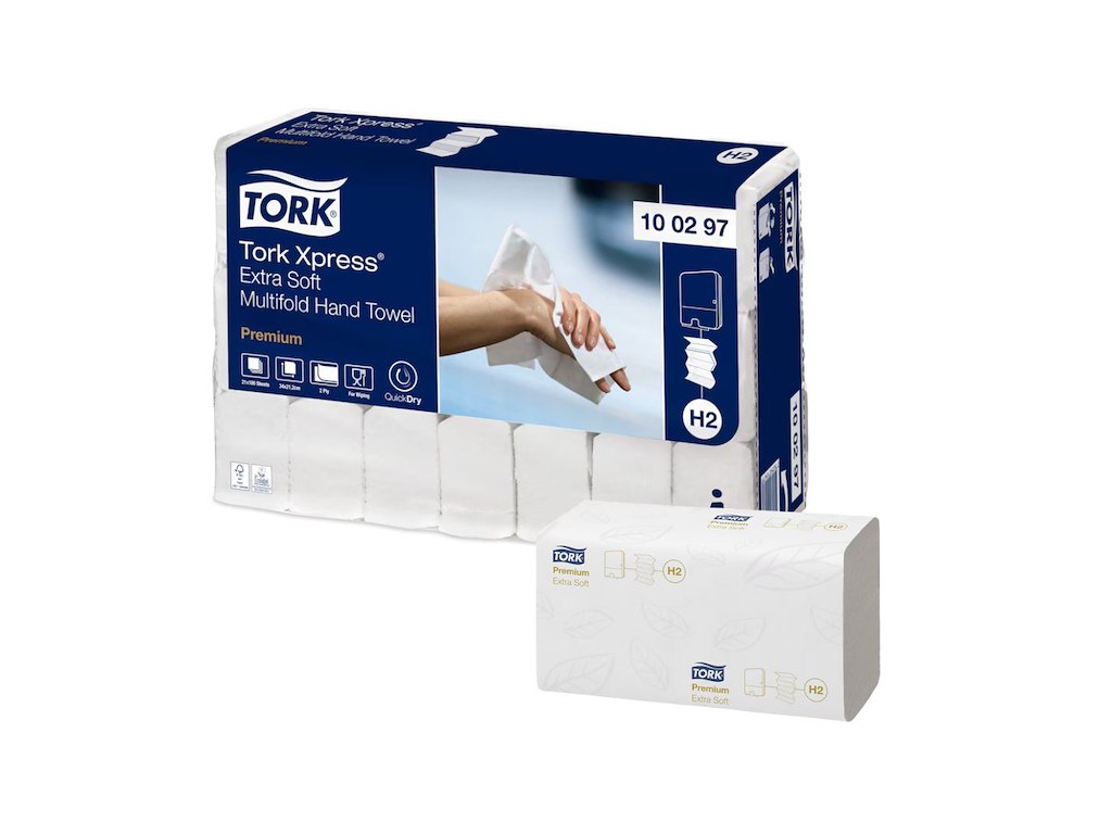 Håndklædeark Tork Premium H2 W-Fold 2-lag L34xB21.2xD8.5cm Nyfiber FSC Hvid