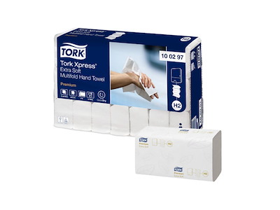 Håndklædeark Tork Premium H2 W-Fold 2-lag L34xB21.2xD8.5cm Nyfiber FSC Hvid