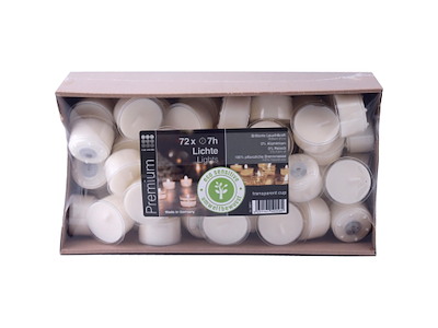 Fyrfadslys Brændetid 7 timer neutral voks fra rapsolie i Plast Klar