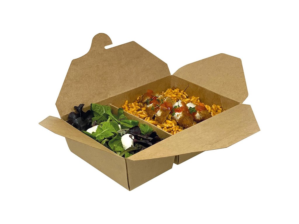 Boks Catersource 2-rum 230/200x155/140x65mm 1430ml 510/920ml karton med PE Brun