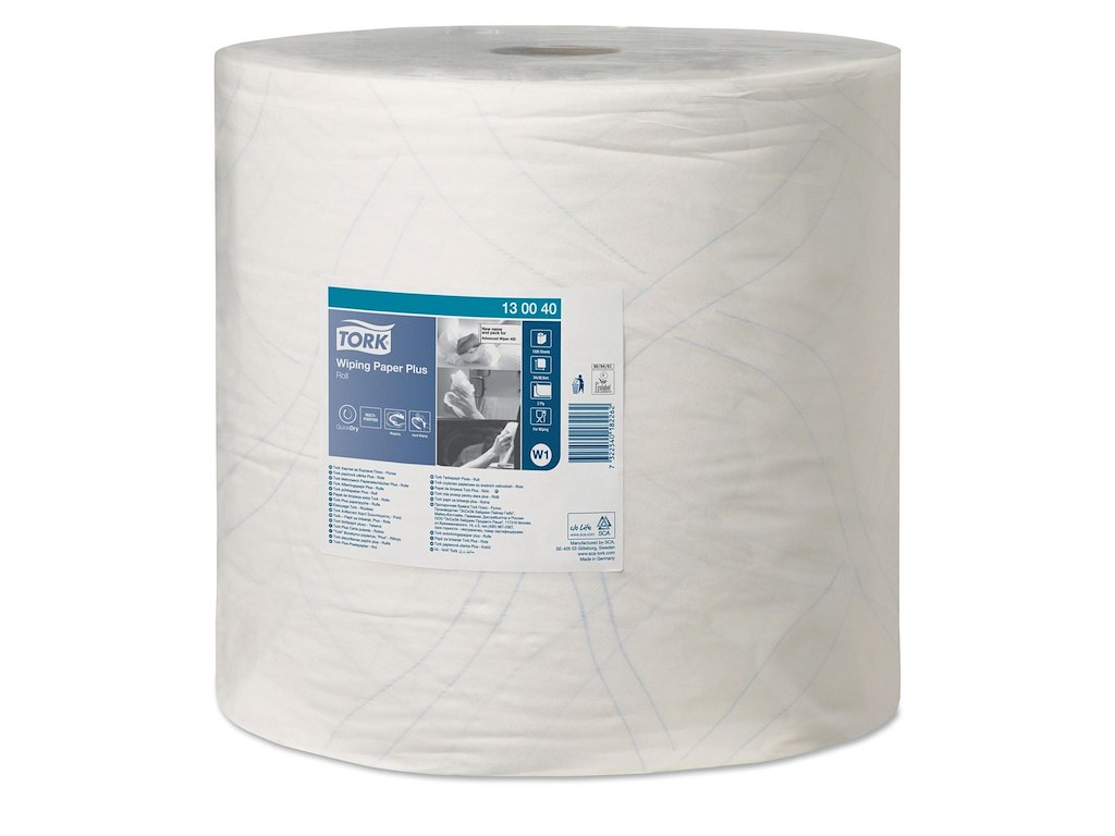 Aftørringsrulle Industri Tork Plus W1 2-lag Ø39cm B36.9cmxL510m Mix Hvid