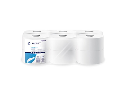 Toiletpapir Jumbo Mini Strong 150 B8.5cmxL150m 2-lags med Hylse Hvid Nyfiber
