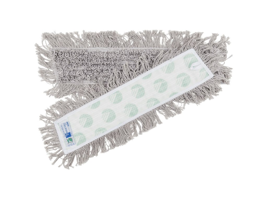 Moppe Velcro Mop 60cm Svanemærket med Frynser Grå Tør/Våd til trægulve/linoleum
