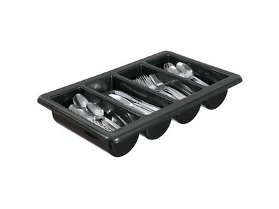 Bestikkasse 1/1 GN 53x32.5x10 cm 4-rum Sort
